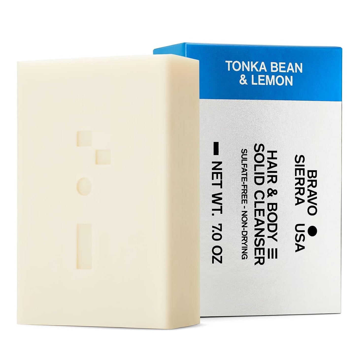 Bravo Sierra Body & Hair All-In-One Soap Bar - Tonka Bean & Lemon, 7 oz - Coconut, Shea Butter and Oat Flour for Soft Skin and Healthy Hair