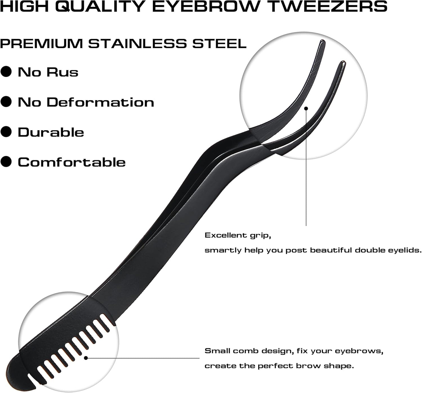 2 in 1 Lash Extension Tweezers with Comb, Stainless Steel Elbow Eyelash Extension Tweezers, Eyelash Tweezers for Lash Extensions, Precise Eyebrow Tweezers Tool for DIY False Eyelashes Clusters, Black