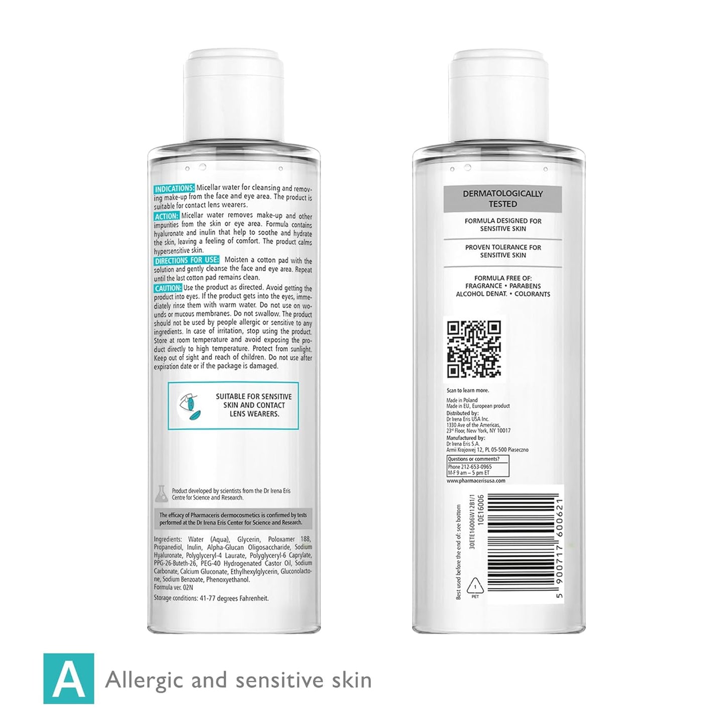 PREBIO-SENSILIQUE Micellar Prebiotic Dermo-Water for Face & Eyes, Removes Makeup & Impurities, Soothes & Moisturizes Allergic & Sensitive Skin, Safe for Contact Lens Wearers, 6.76 fl oz