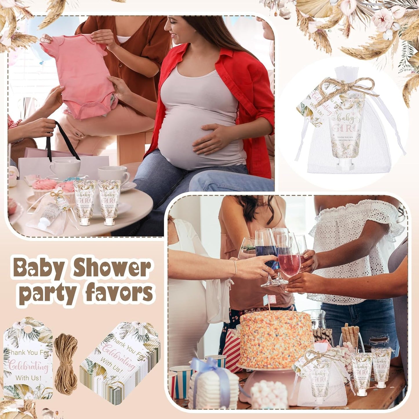 48 Sets Boho Baby Shower Hand Cream Gifts Baby Shower Party Favors for Guests Baby Girl Hand Cream Gift Bulk Travel Size Hand Lotion Set for Guest