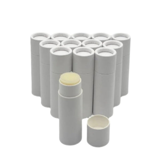 GreenWay 0.15oz / 4.25g Kraft Paperboard Lip Balm Tubes with Lids - 12 Pack Lip Gloss Tubes Refillable DIY Cosmetic Containers – Extra Thick Push-Up Bottom Lip Balm Containers - White