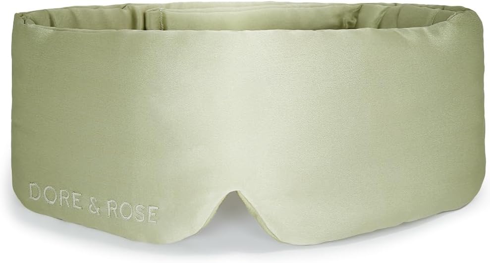 Dore & Rose Deep Sleep Mask Light Blocking, 23 Momme Mulberry Silk Eye Mask, Ultra Soft, Adjustable - Travel Sleeping Mask for Men & Women - Olive
