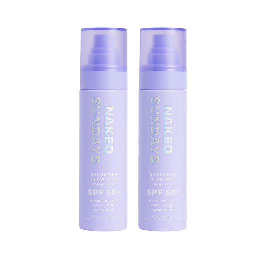 Naked Sundays SPF 50 Hydrating Glow Mist SPF Setting Spray and Face Sunscreen, Lightweight & Non-Greasy, Hydrating Ultra-Fine Mist with Hyaluronic Acid for All Skin Types, Makeup-Friendly - 2 pack