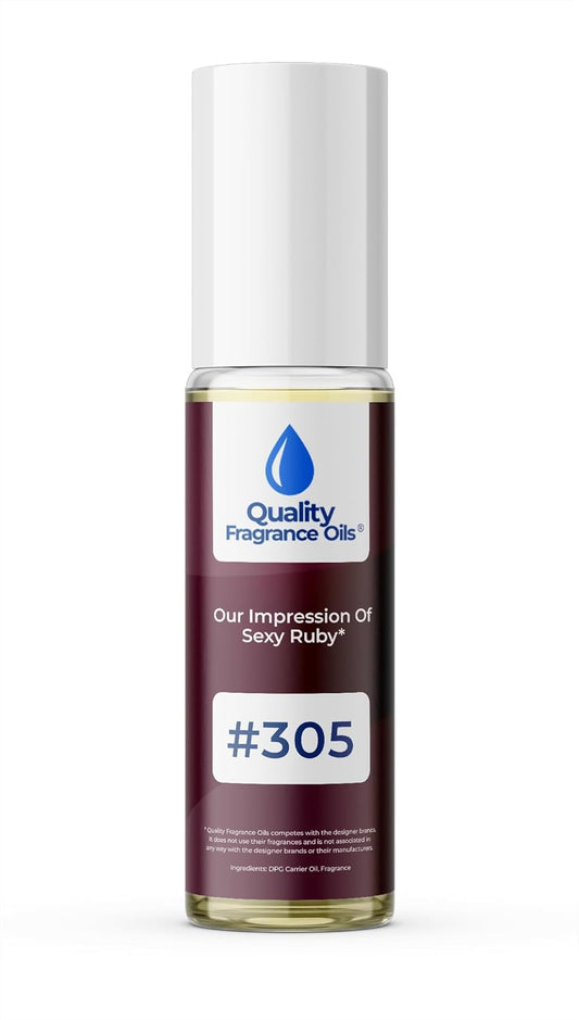 Quality Fragrance Oils' Sexy Ruby Impression #305 | Long-Lasting Perfume Oil, Alcohol-Free, Strong Scent, 10ml Roll-On | Affordable Alternative to Designer Fragrances