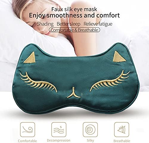 PERFECTSIGHT Sleep Eye Masks, Cute Cat Silk Sleep Eye Cover Lightweight Adjustable Eyeshade Mask Cover for Women Men Sleep Travel Nap (Black)