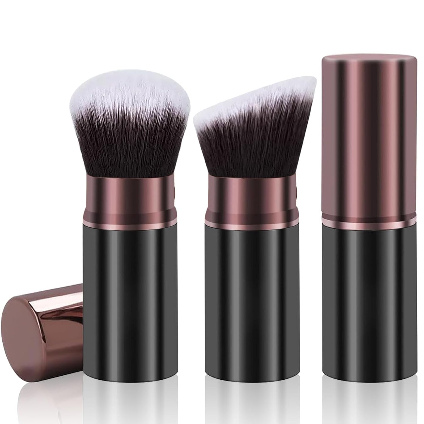 Retractable Makeup Brush, Travel Kabuki Powder Makeup Brush 2 Pack, Foundation Face Blush Brushes for Blending Liquid, Blush, Bronzer, Buffing, Sunscreen,Flawless Cosmetics