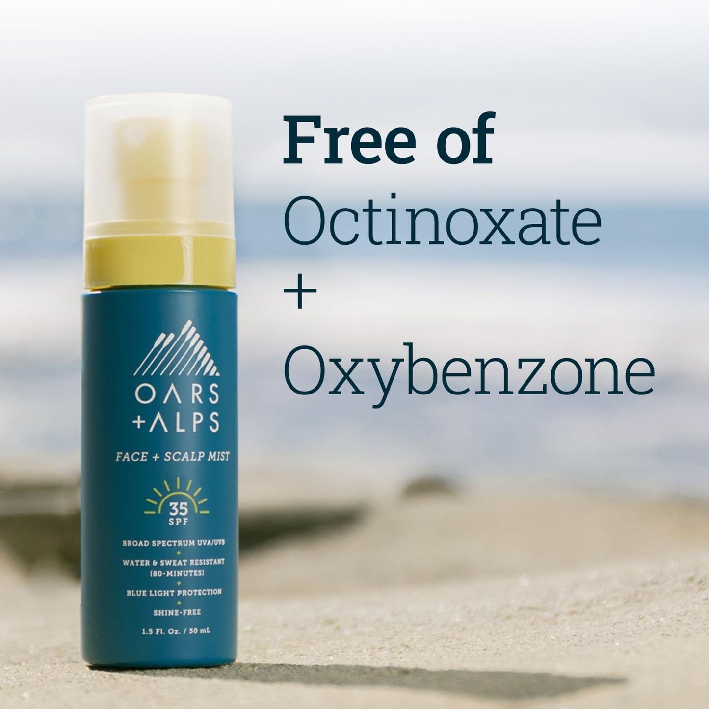 Oars + Alps Face & Scalp Sunscreen Spray Mist, SPF 35 Facial & Hair Sunscreen, Protects from Blue Light, Incfused with Aloe Vera + Cucumber, Water & Sweat Resistant, Summer Splash Scent, 2pk