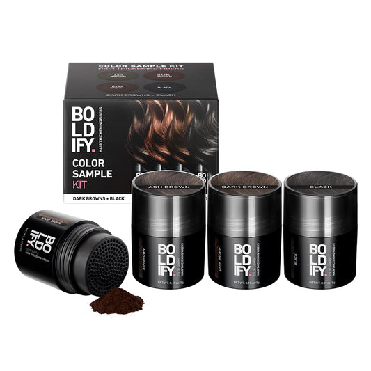 Boldify Hair Fibers Color Sample Kit - Fill In Thinning and Fine Hair for an Instantly Fuller, Thicker Look - 14 Shades for Women & Men - Dark Browns + Black