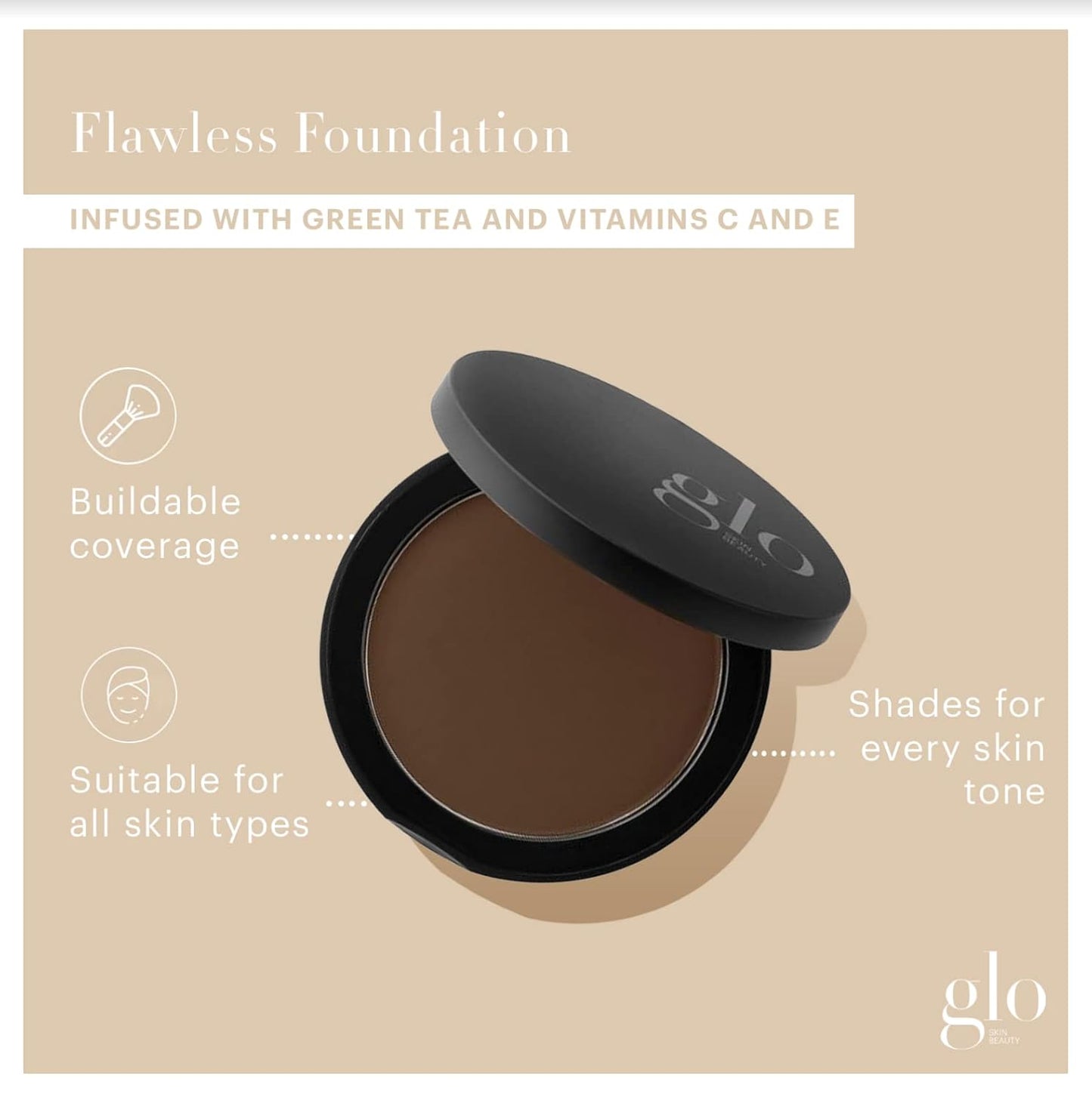 Glo Skin Beauty Pressed Base Powder Foundation Makeup (Cocoa Medium) - Flawless Coverage for a Radiant Natural, Second-Skin Finish