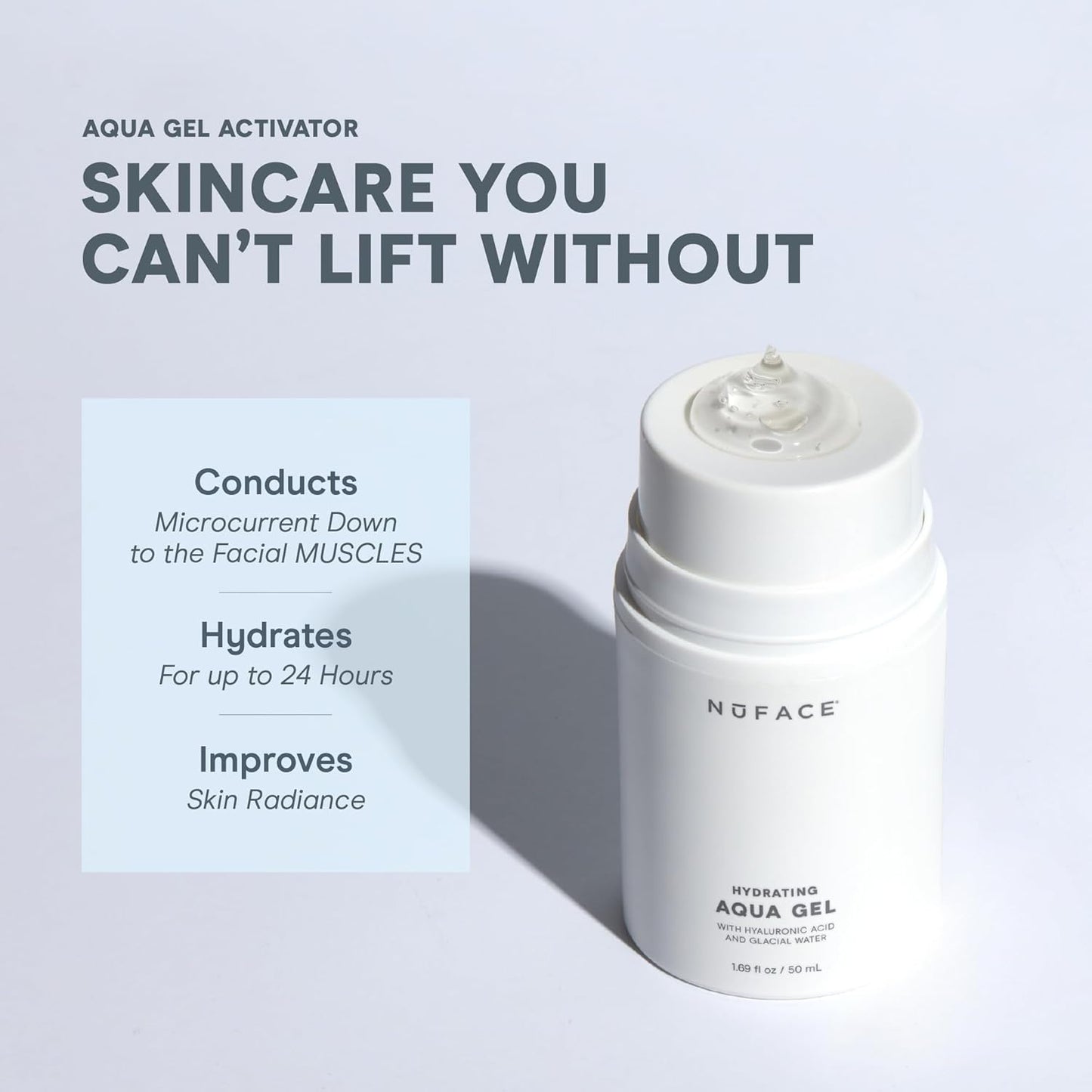 NuFACE Aqua Gel Activator - Microcurrent Conductive Gel & Activator Powered by IonPlex & Hyaluronic Acid to Enhance Results of NuFACE Microcurrent Facial Device - Improves Skin Radiance (1.69 oz)