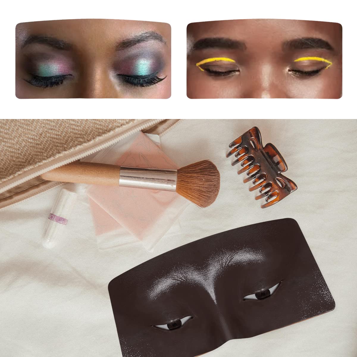 Makeup Mannequin Face, 3D Silicone Makeup Practice Face/Makeup Mannequin Face, Come with Makeup Brush, Makeup Removal, Cleanser&a Velour Bag, for Professional Makeup Artists/Beginners