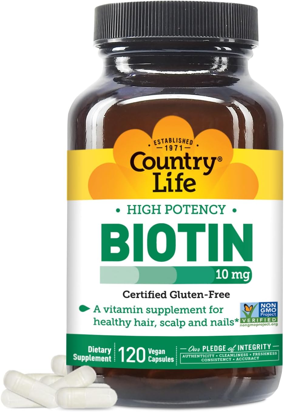 Country Life High-Potency Biotin 10mg - Vegan & Gluten-Free Biotin Supplement for Skin & Nails, Energy Metabolism - Biotin 10000mcg Capsules