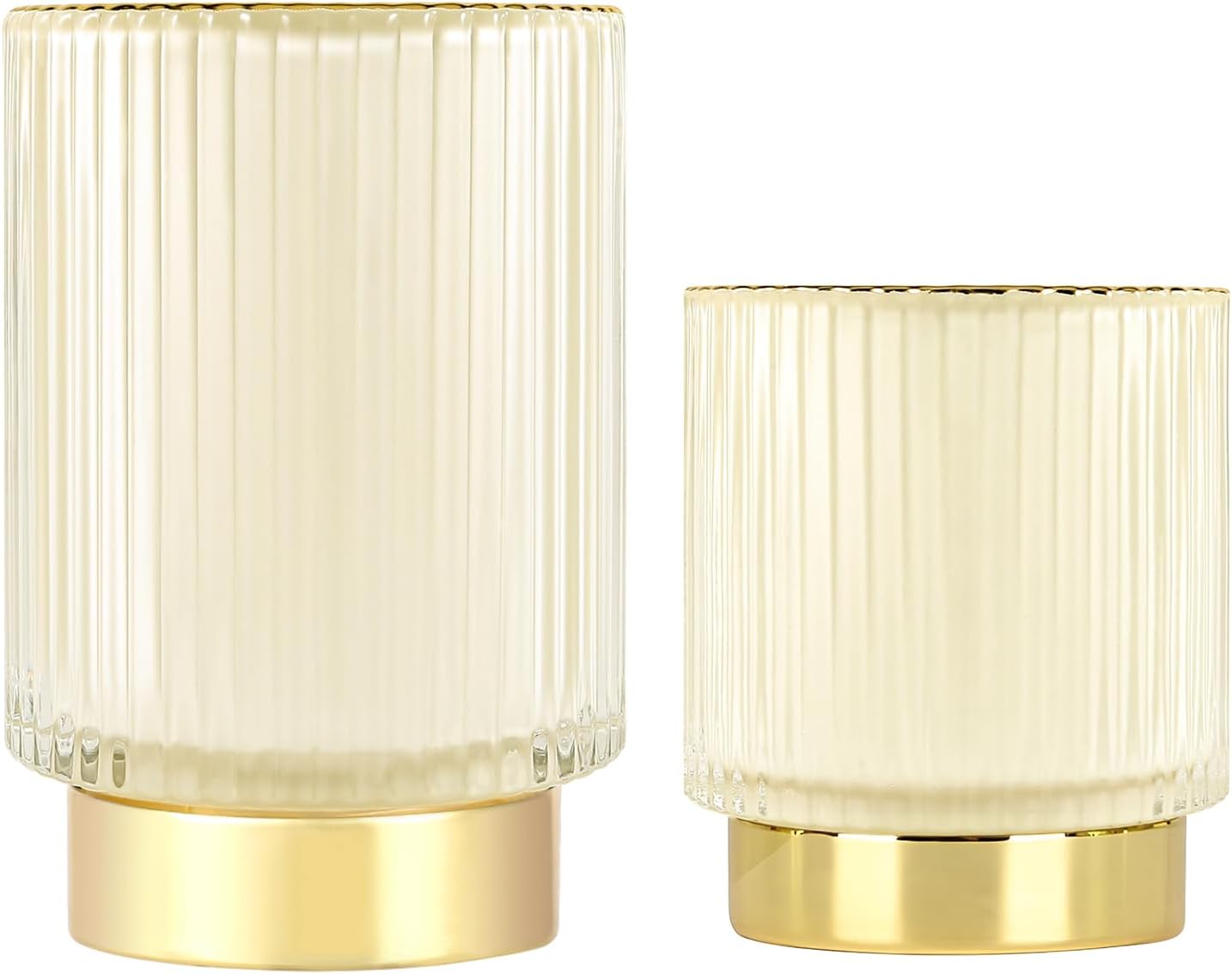 DASITON Makeup Brush holder Organizer,Crystal Cosmetic Makeup Brush Glass Brushes Storage Holder, Vintage Make Up Brush Cup Pen Pencil Holder striped vase(Cream S+L)