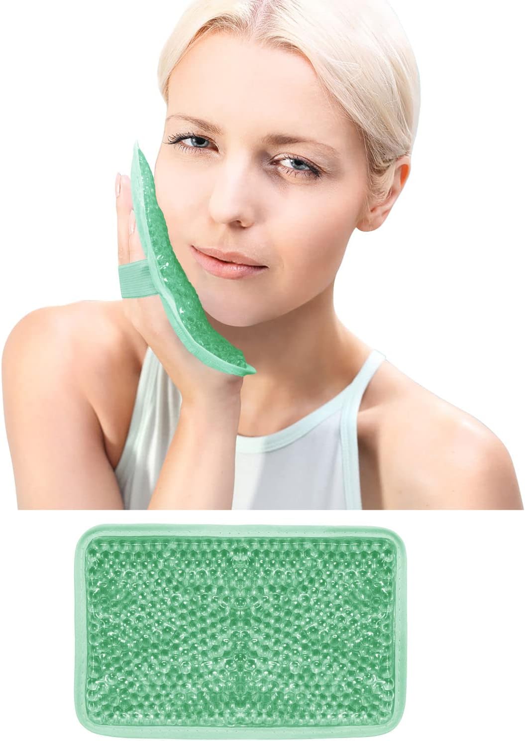Gel Beads Ice Pack Ice Bag with Strap-Reusable Hot & Cold Pack Compress Therapy for Pain, Swelling,Injuries of Knee, Shoulder, Foot, Back, Ankle, Neck, Hip, Elbow,Wisdom Tooth (1 pcs.Green)