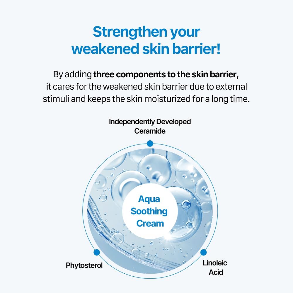 Real Barrier Aqua Soothing Cream 1.7 Fl.Oz. 50ml Hyaluronic Acid Facial Cream| Redness Relief Face Cream for Sensitive Skin | Face Moisturizer for Dry Skin| Calming Chamomile Extract| Korean Skincare