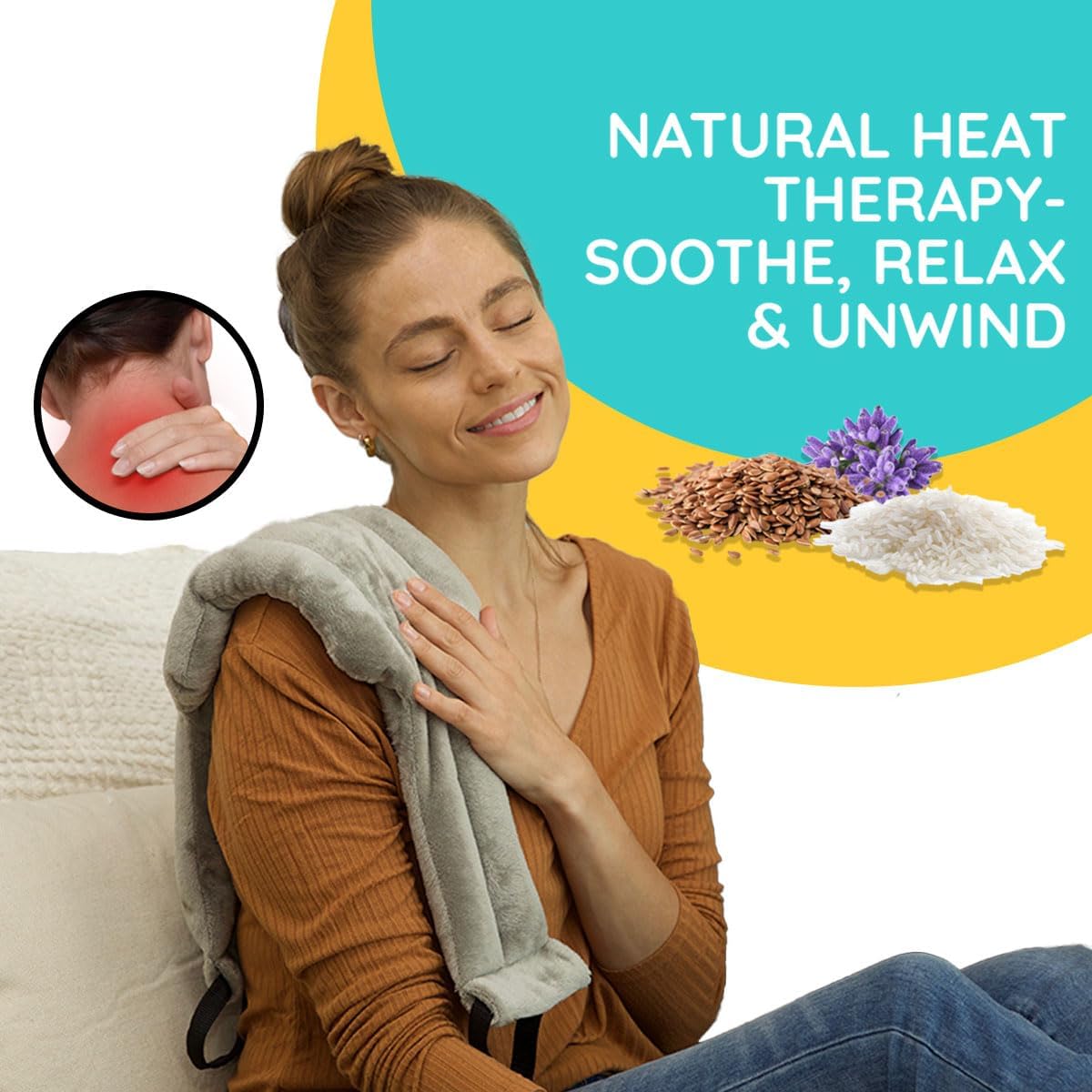 Microwavable Heating Pads For Neck Pain Relief, Back Pain, Shoulder Pain Relief - Microwave Heating Pad For Cramps And Muscle Relief, Hands-Free Heat Pack For Tense Muscle - 2 Packs - Lavender Scented