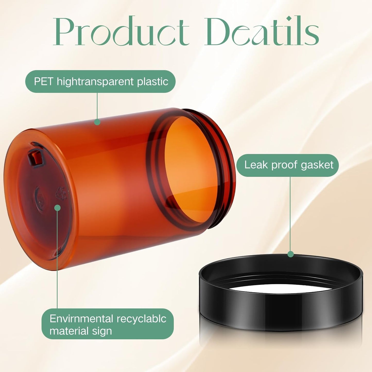 SATINIOR 100 Pcs Plastic Jars with Lids Small Containers Lids Wide Mouth Small Plastic Containers for Lotion Cream Rhinestones Body Butters Travel Storage(10 oz, Amber)