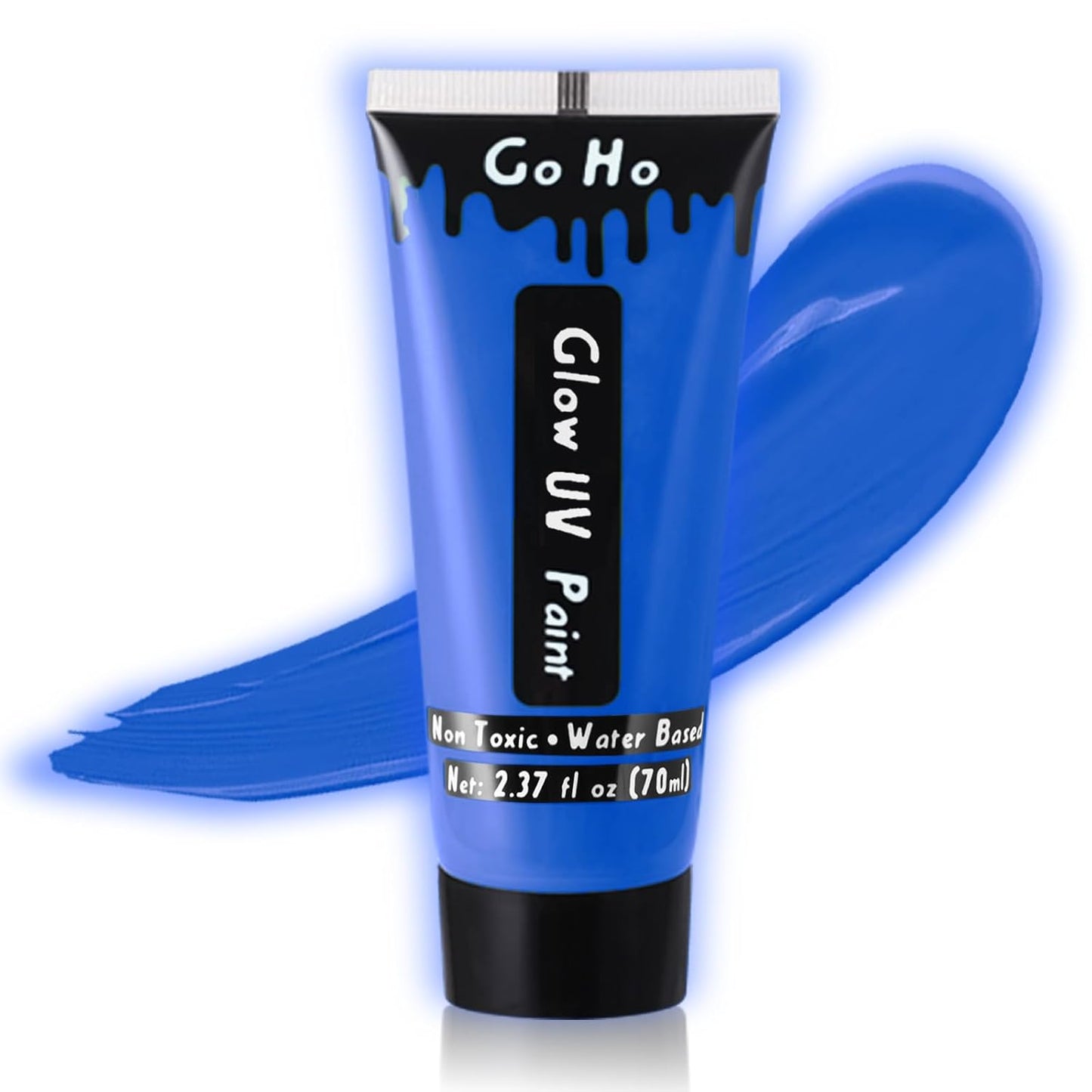 Go Ho Neon Blue Body Paint Washable(2.37oz,70ml),under UV Blacklight Neon Face Paint,Water Based Neon Fluorescent Blue Face Paint for Adults Children SFX Cosplay Costumes Festivals Halloween Makeup