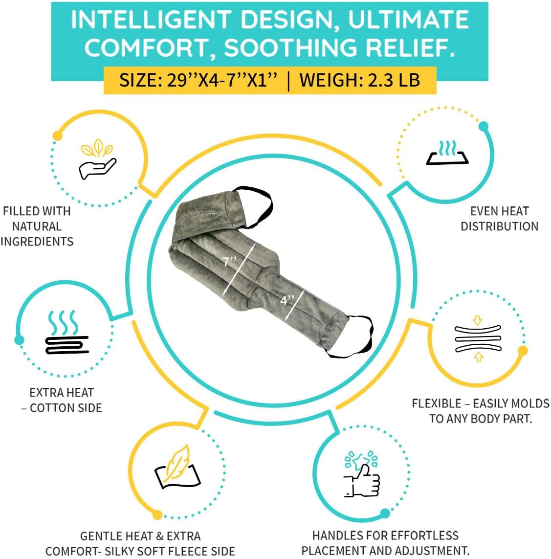 Microwavable Heating Pads for Neck Pain Relief, Back Pain, Shoulder Pain Relief - Microwave Heating Pad for Cramps and Muscle Relief, Hands- Free Heat Pack for Tense Muscle - 2 Packs