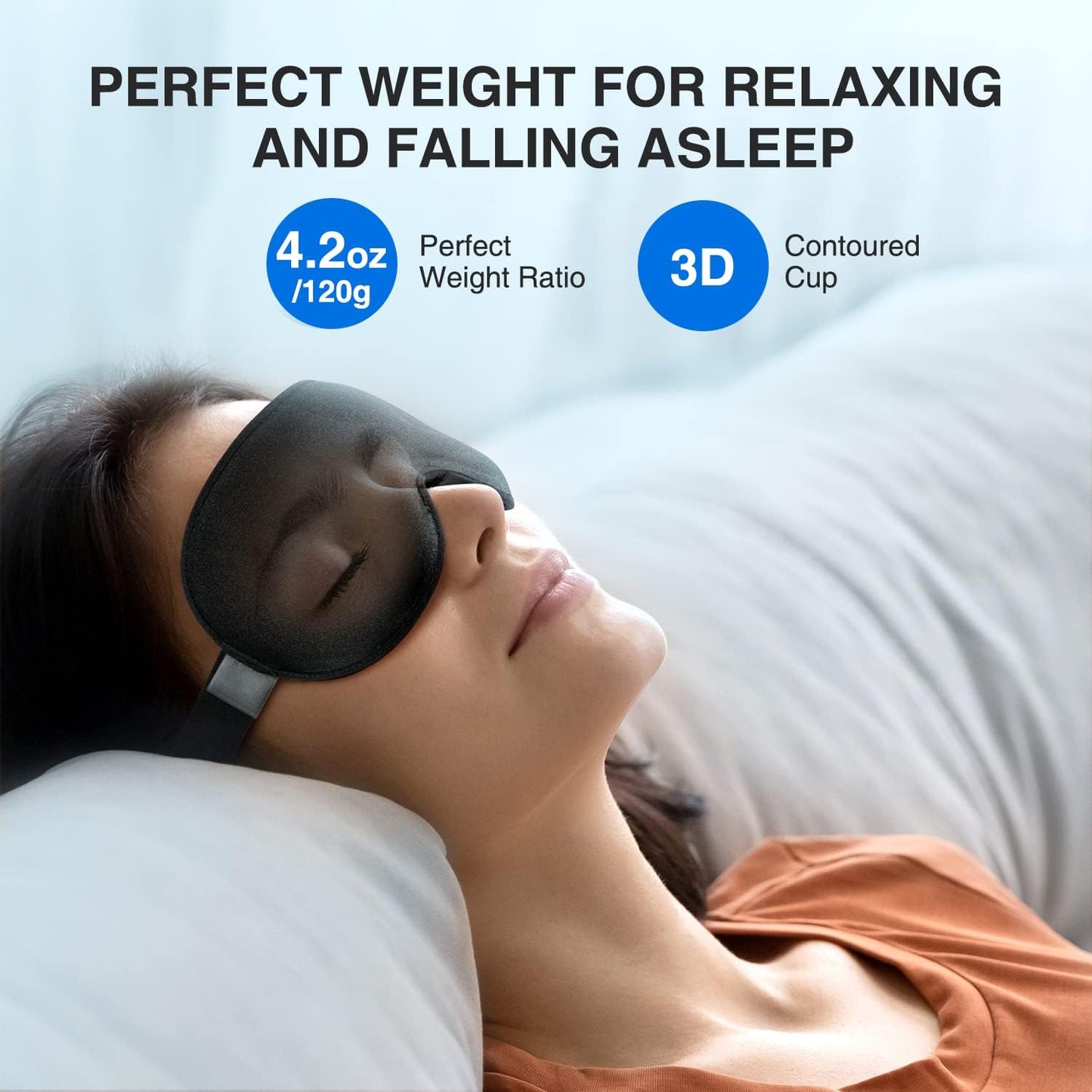 YFONG Weighted Sleep Mask, Women Men 3D Blocking Lights Sleeping Mask (4.2oz/120g), Pressure Relief Night Sleep Eye Mask with Adjustable Strap, Eye Cover Blindfold for Travel Nap Yoga, Black