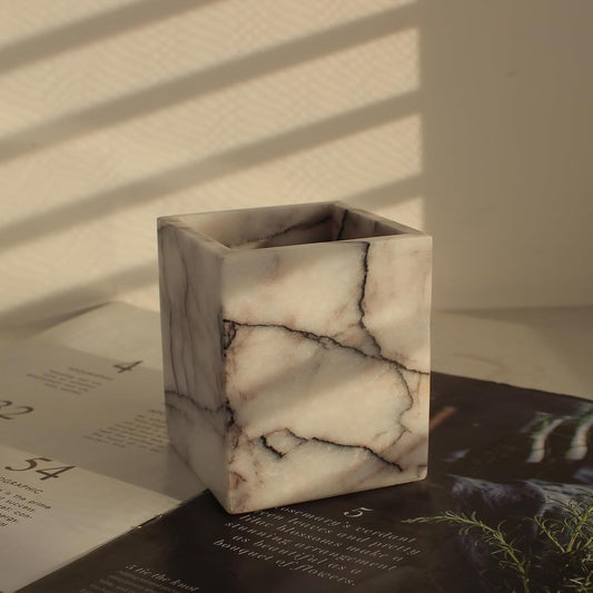 Natural Lilac Marble Toothbrush Holders for Bathroom, Marble Makeup Brush Holder Countertop Organizer