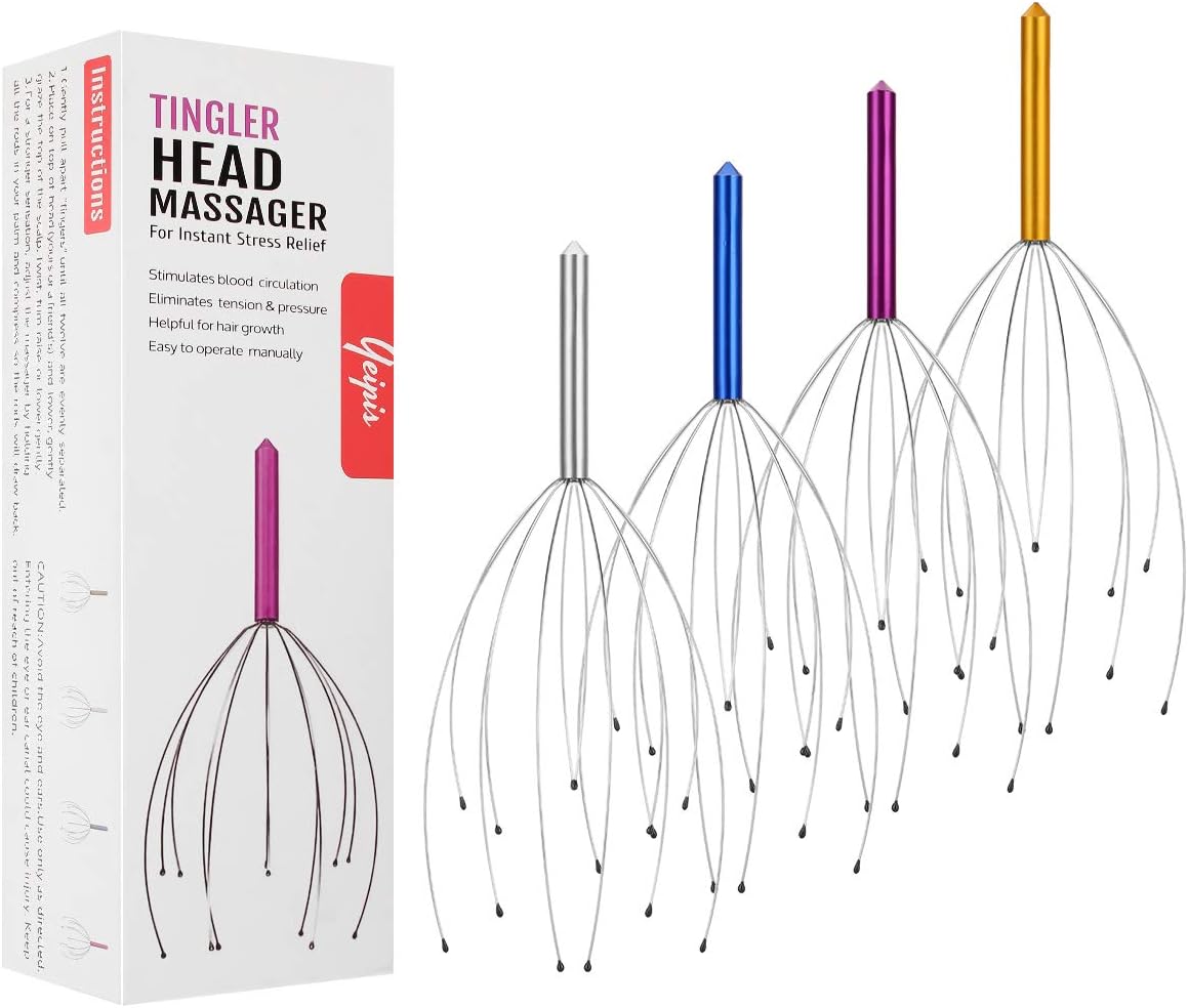 4 Pack Scalp Massagers, Handheld Head Massage Tingler, Scratcher for Deep Relaxation, Hair Stimulation and Stress Relief Christmas Gift