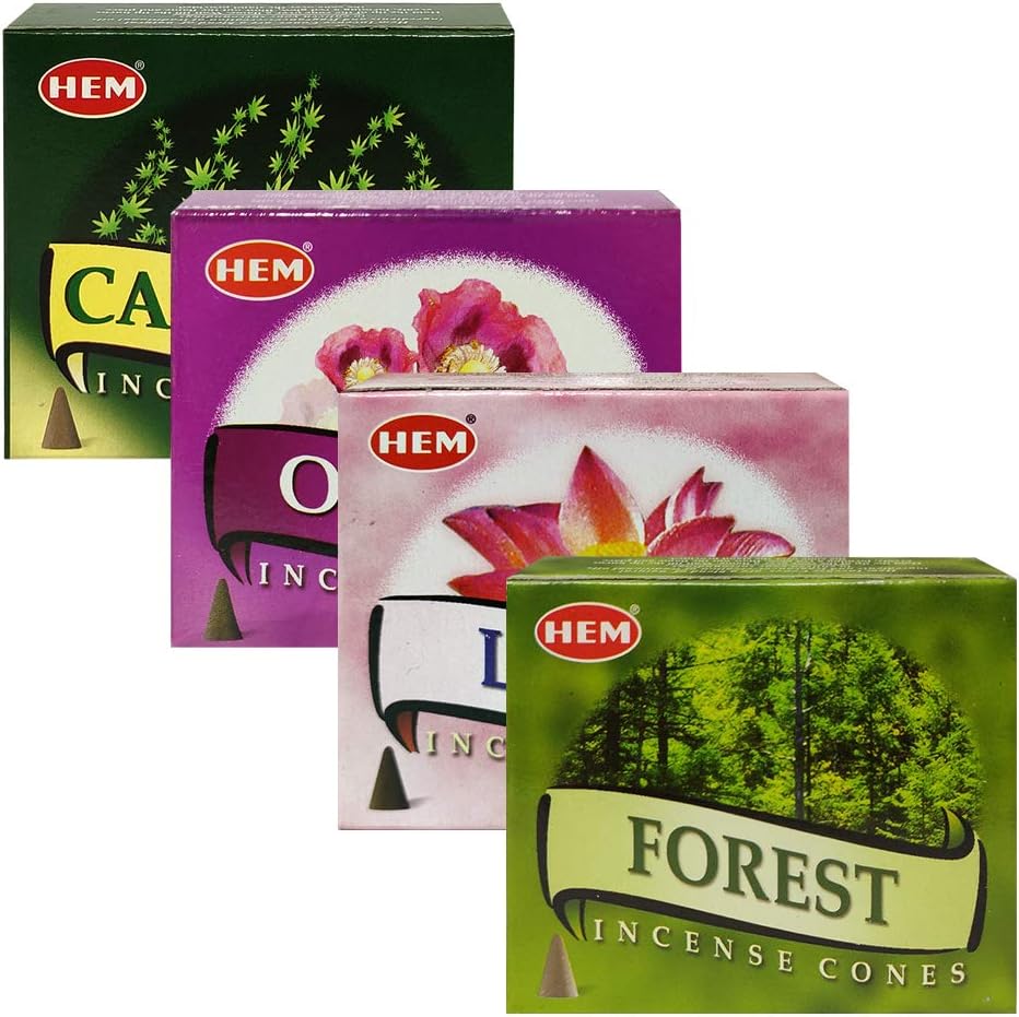 Hem Incense Cones Variety Pack #2 and Cone Incense Burner Bundle with 4 Most Liked Fragrances