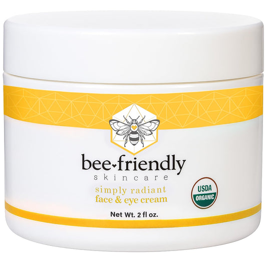 BeeFriendly Face and Eye Cream All Natural USDA Certified Organic Moisturizer, All In One Face, Eye, Neck, Decollete Cream, 2 oz