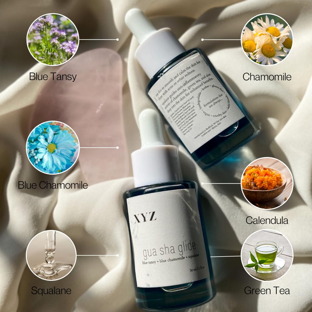Gua Sha Glide Face Oil - Hydrating and Soothing Face Oil With Azulene Blue Tansy, Blue Chamomile + Squalene | Moisturizer, Face Oil and Soothing Agent for All Skin Types - 1 fl oz (30ml)