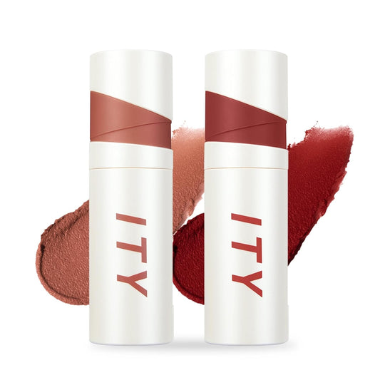 ITY Velvet Matte Finish Lip Stain-Mousse Textured Lip Clay, Conceals Lip Lines, Rich Pigment Lip Tint Lipsticks,2 Pack, 0.14 oz (4g) in Petal, Ruby
