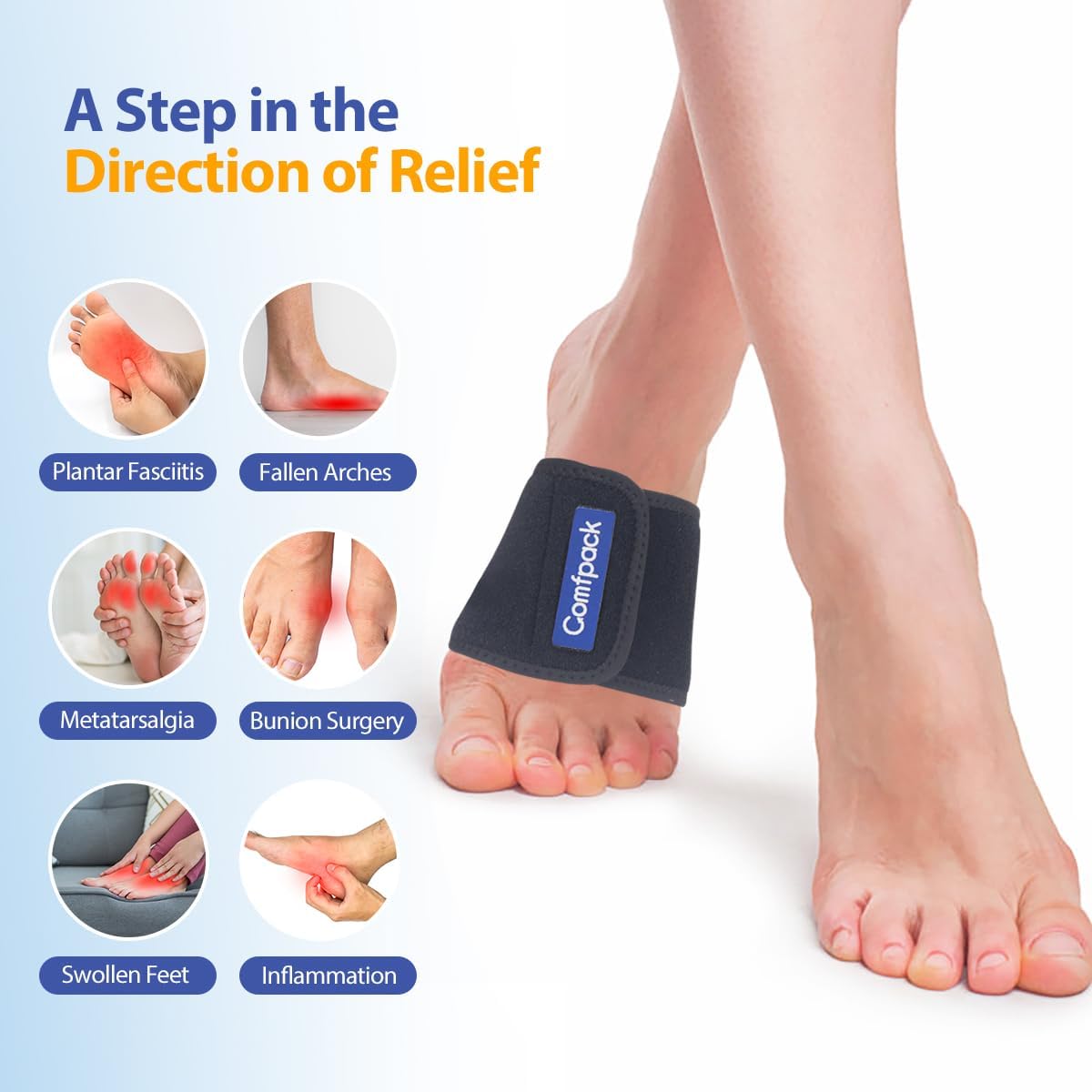 Cold Therapy Wrap with 2 Gel Packs for Pain Relief, Reusable Gel Ice Pack for Arch, Foot, Wrist, Ankle, Relief for Arch Pain, Plantar Fasciitis, Instep Pain, Swelling, Extensor Tendonitis