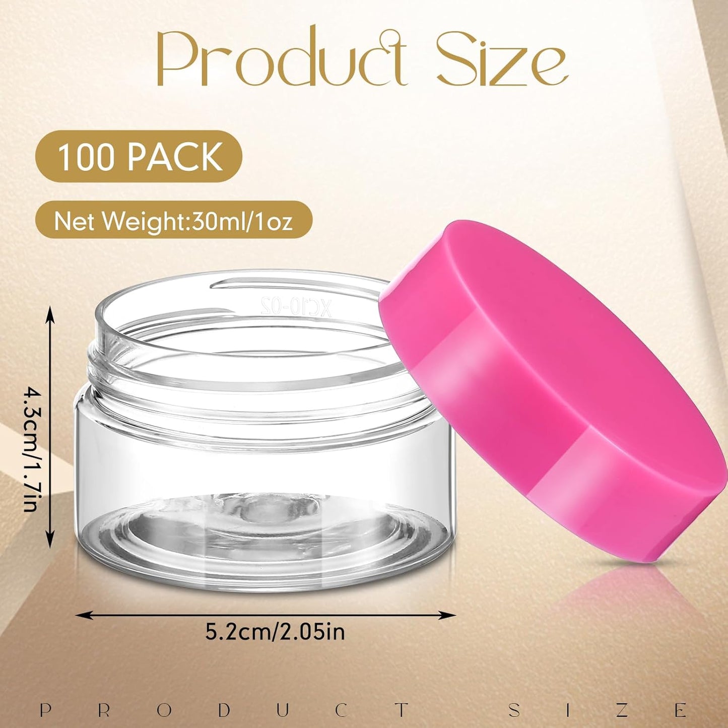 SATINIOR 100 Pcs Plastic Jars with Lids Small Containers Lids Wide Mouth Small Plastic Containers for Lotion Cream Rhinestones Body Butters Travel Storage(1 oz,Pink)