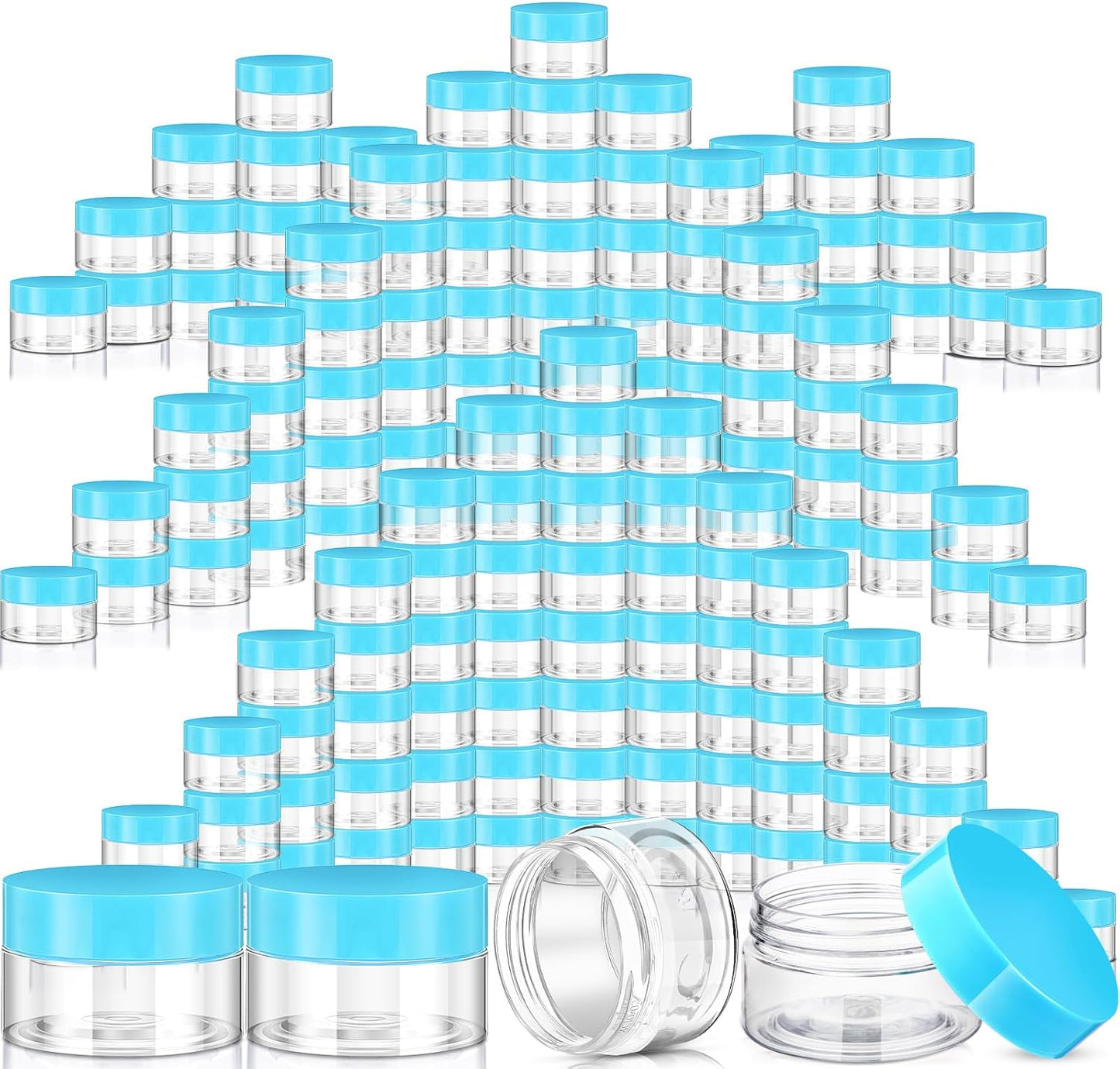 SATINIOR 100 Pcs Plastic Jars with Lids Small Containers Lids Wide Mouth Small Plastic Containers for Lotion Cream Rhinestones Body Butters Travel Storage(8 oz, Blue)