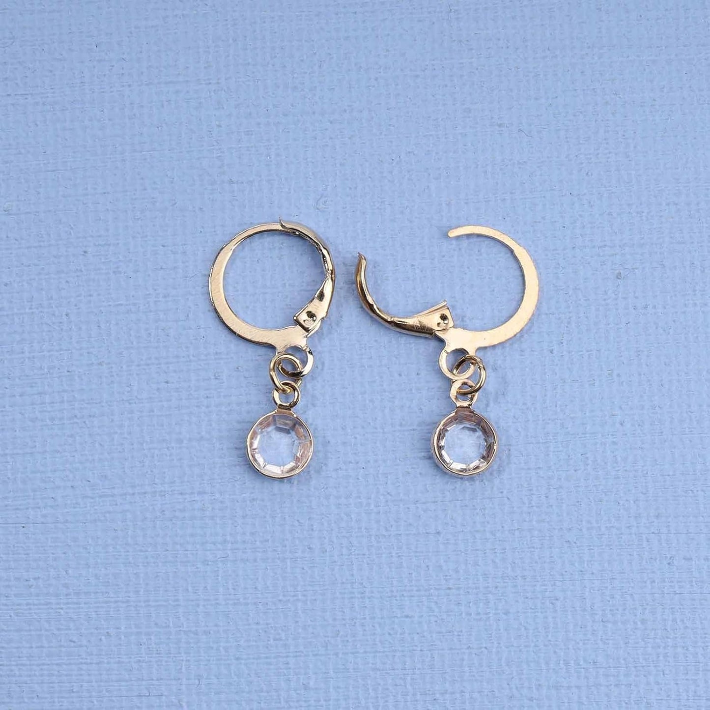 Round Bezel Dangle Earrings Gold Crystal Quartz Earrings Faceted Gemstone Earrings Tiny Circular Leverback Earrings Jewelry for Women and Girls