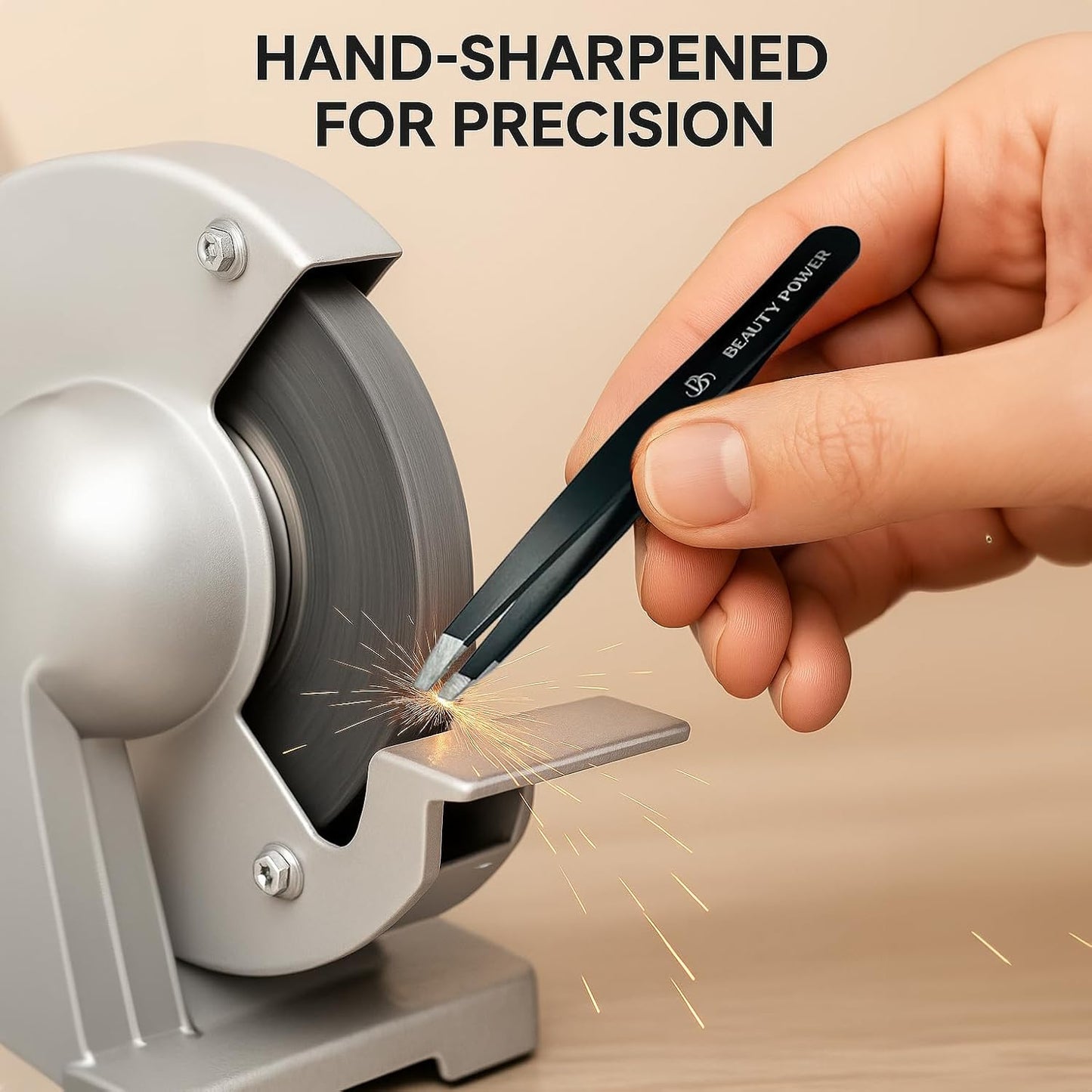 Slant Tip Precision Tweezers - Stainless Steel Eyebrow Tweezers for Women & Men - Precision Tweezers for Facial Hair, Ingrown Hair & Brow Shaping - Professional Beauty Tool (Matte Black)