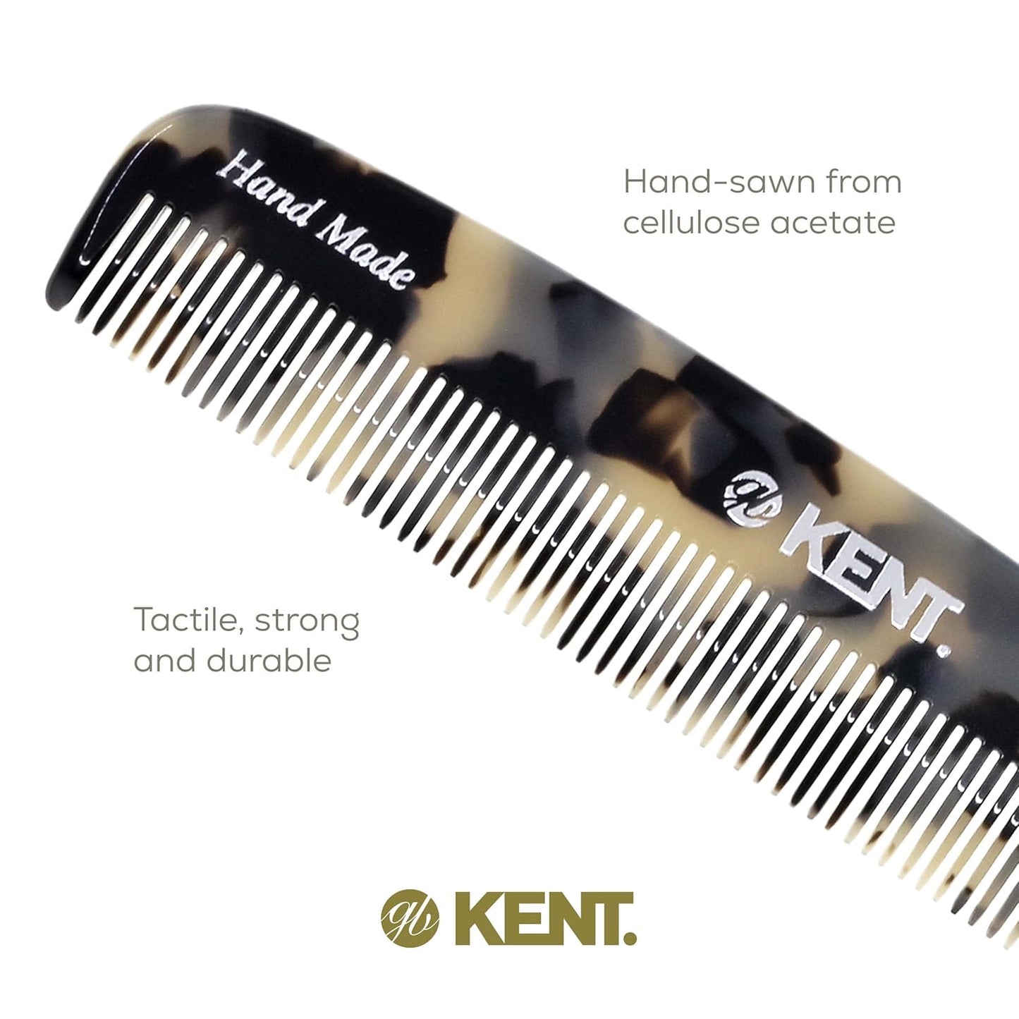 Kent 7T TW All Fine Tooth Pocket Comb for Men - Handmade Hair Comb for Men Grooming and Styling - Travel Comb for Hair Care, Mustache and Beard Care, Use Dry or with Balms, Saw Cut for Wet or Dry.