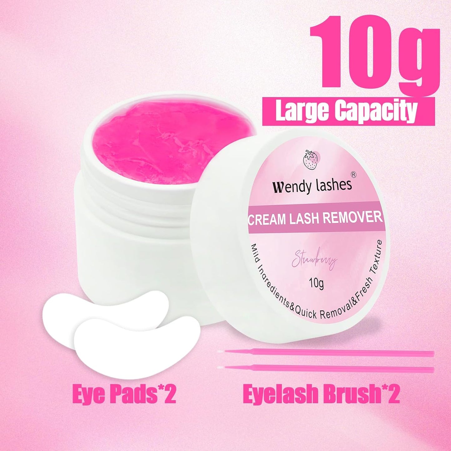 Wendy Lash Remover for Eyelash Extensions: Effectively Cluster Glue Remover Cream, Pink Strawberry