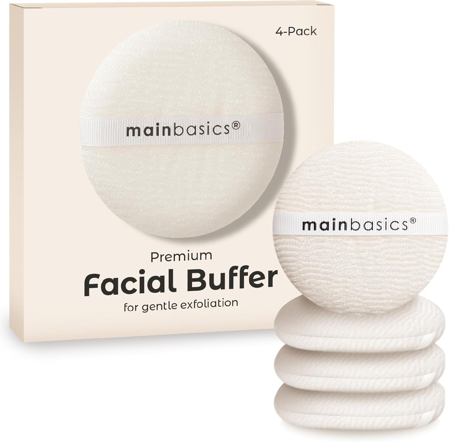 MainBasics Face Scrubber Exfoliator Pads (4-Pack) - Exfoliating Facial Cleansing Buffing Sponge