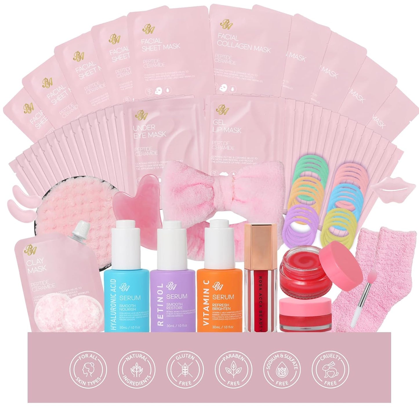 Rose Essential Oil Face Collagen Hydrogel Mask, Face Sheet Mask, 55 Pcs Skin Care Set, Spa Kit for Women, Clay Mask, Under Gel Mask, Gel Lip Mask, Christmas, Valentine's, Birthday, Baby Shower, Mom