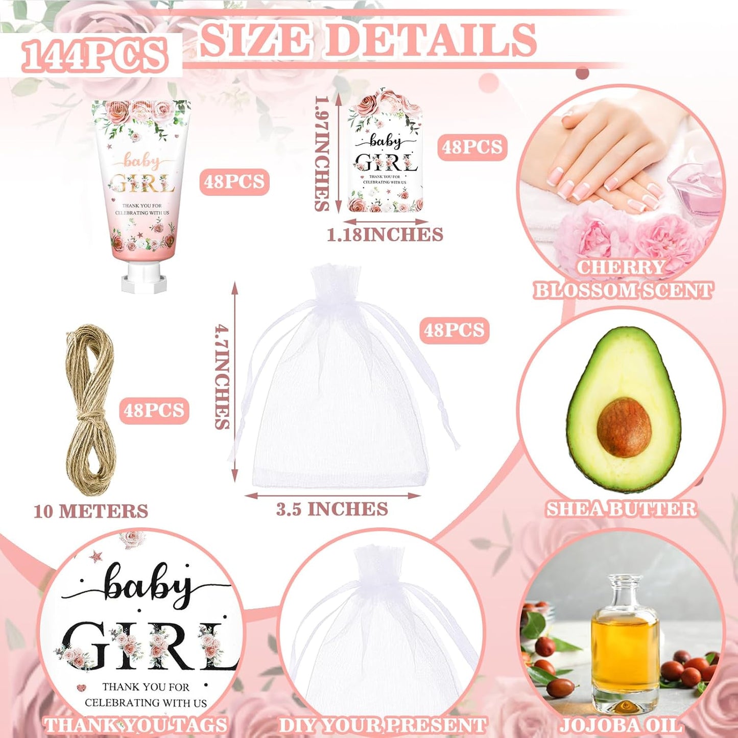 48 Sets Baby Shower Hand Cream Party Favors for Guests Gift Bulk Travel Size Hand Lotion Set for Baby Shower Wedding Christmas(Baby Girl)