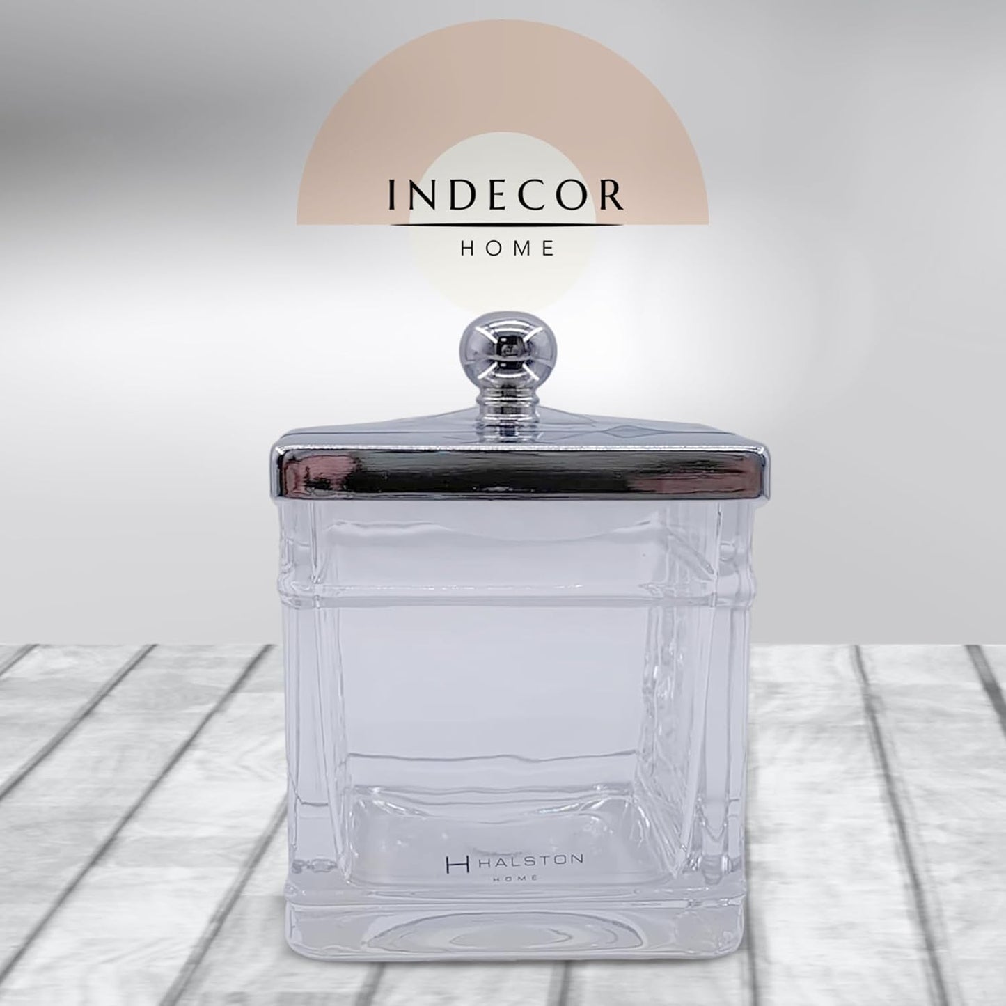 Apothecary Glass Cotton Jar Holder Silver Stainless Steel Lid, Elegant Bathroom Storage Canister for Qtips, Cotton Balls, Floss, Makeup Organizer, Vanity Bathroom Organization