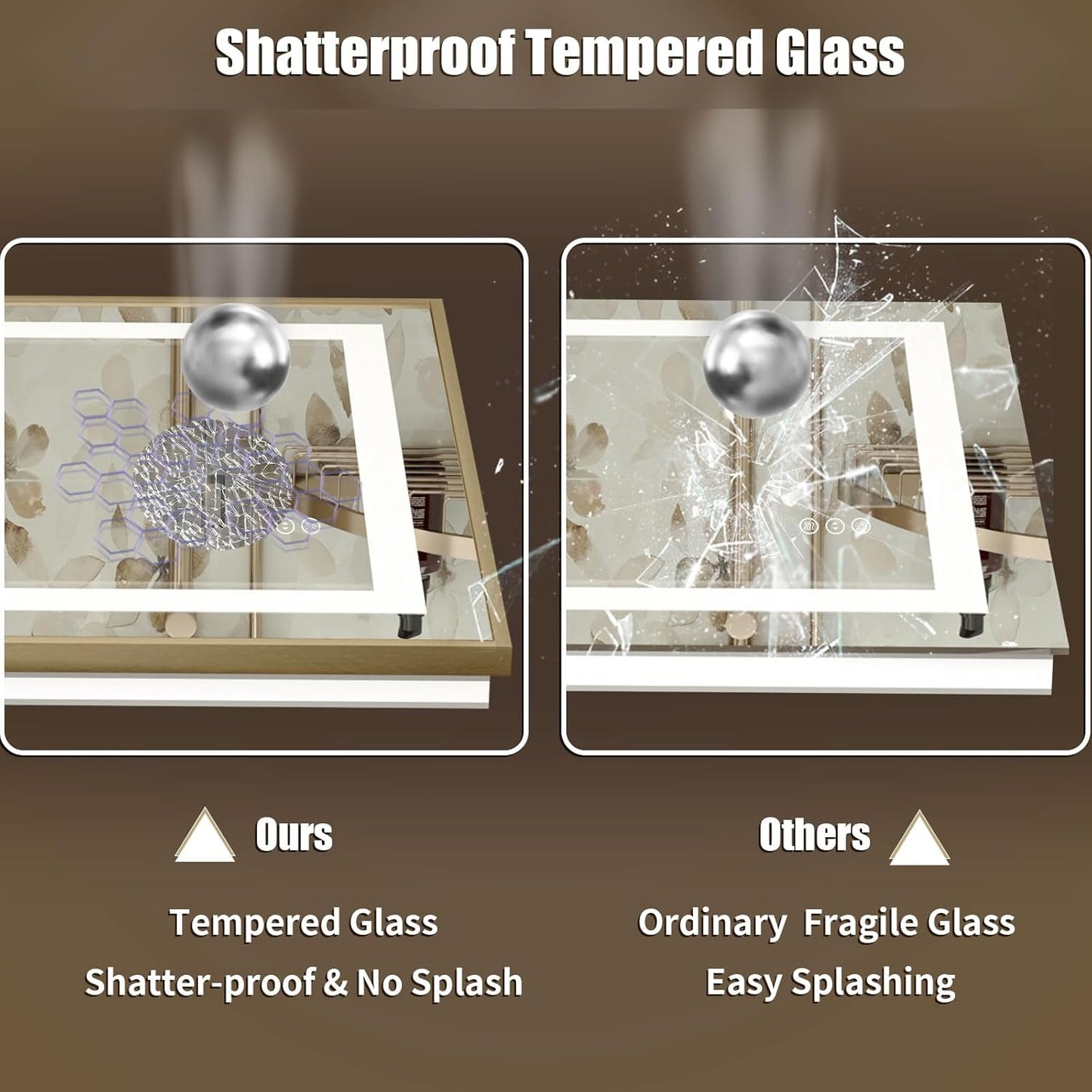 OKPAL 72x36 LED Bathroom Mirror Gold Metal Framed Front & Back Light, Lighted Bathroom Mirror with Lights, Anti-Fog, Dimmable, 3 Colors, Shatterproof, ETL Listed, Horizontal/Vertical