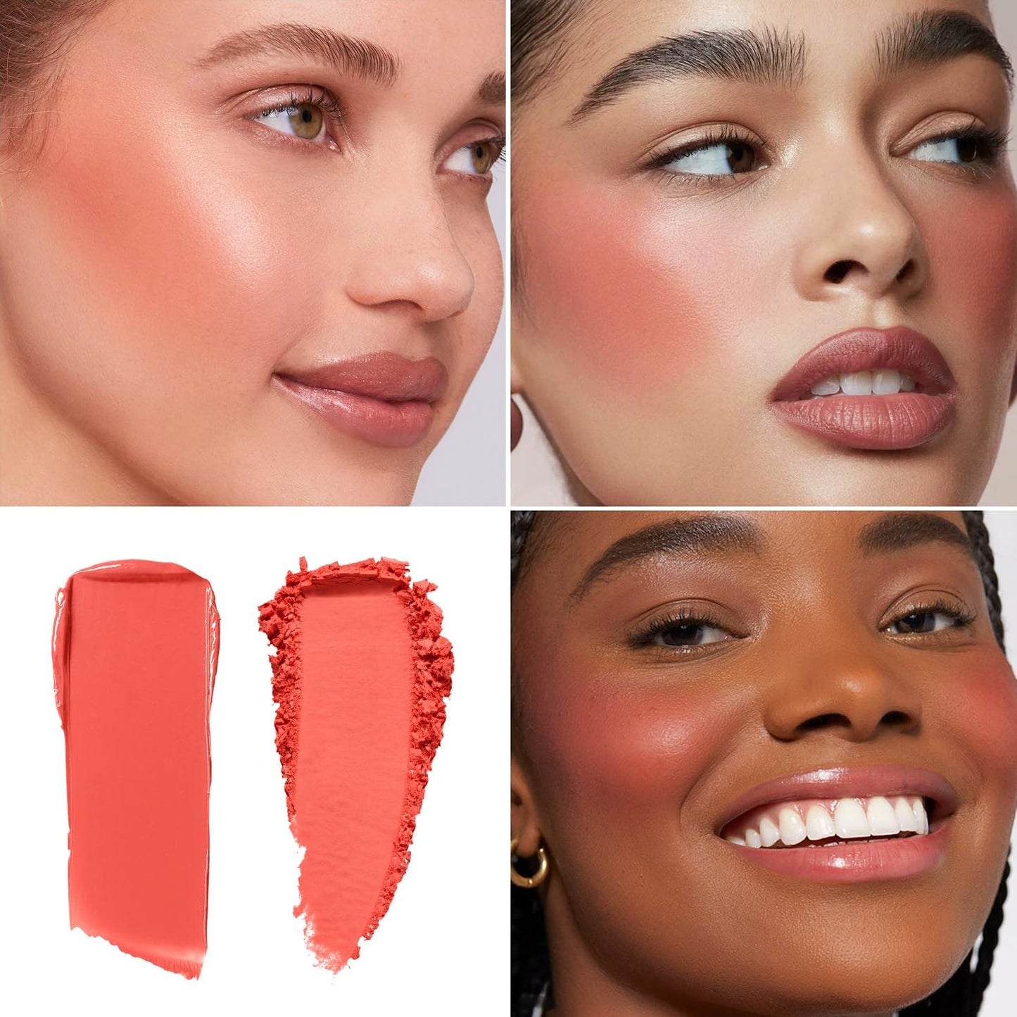 Blush Palette Duo – Cream & Powder Blush Set in Orange Red, Long-Wearing & Moisturizing, Easy to Blend, Radiant Coverage for Cheeks, Eyes & Lips, Magnetic Palette Compatible (2-Pack, Cherry Rush)