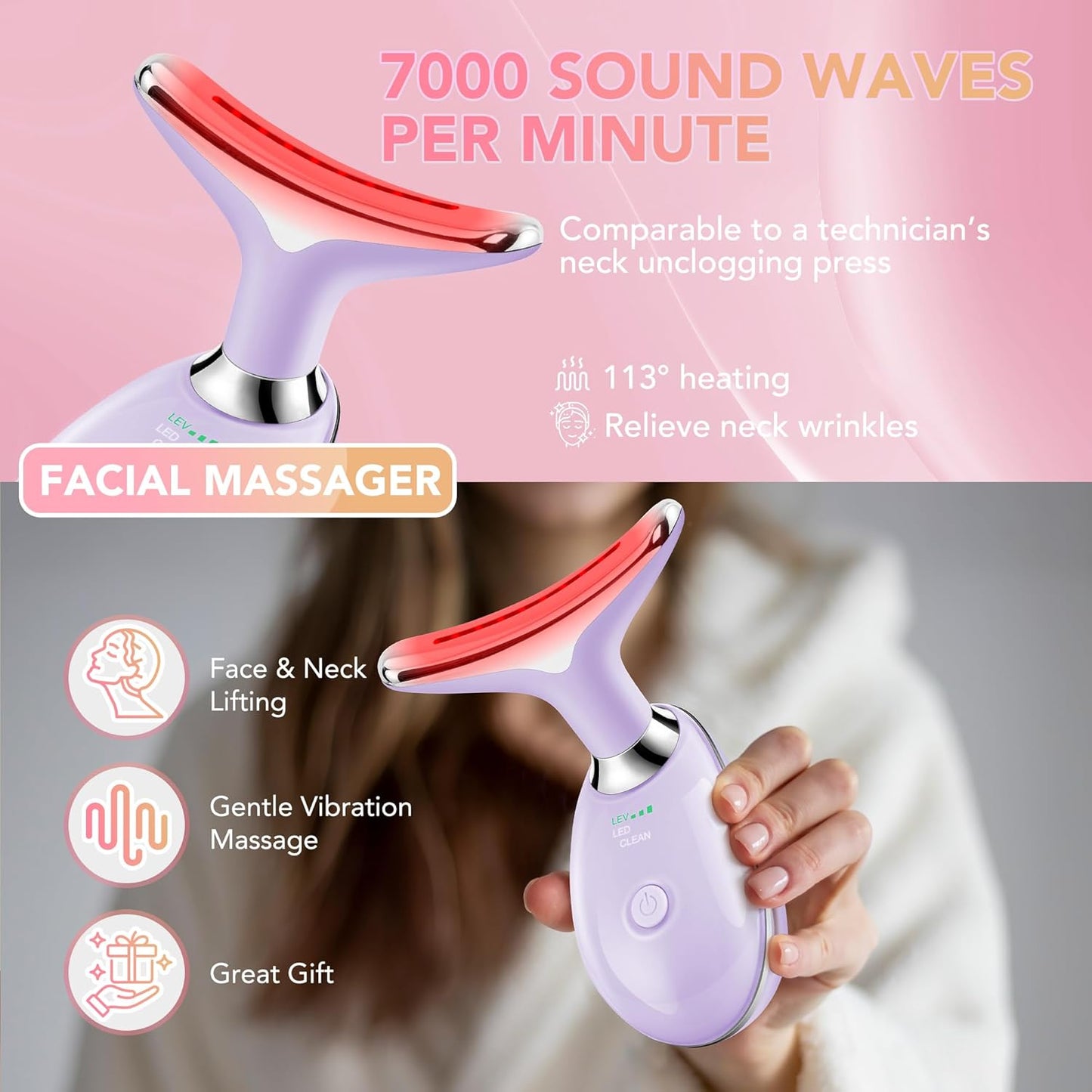 Red-Light-Therapy-for-Face, Facial Massager Wand with 7 Color - Birthday, Christmas, Mothers Day, Valentines Day, Self Care Gifts for Her Women Mom Best Friend Wife Teacher (Purple)