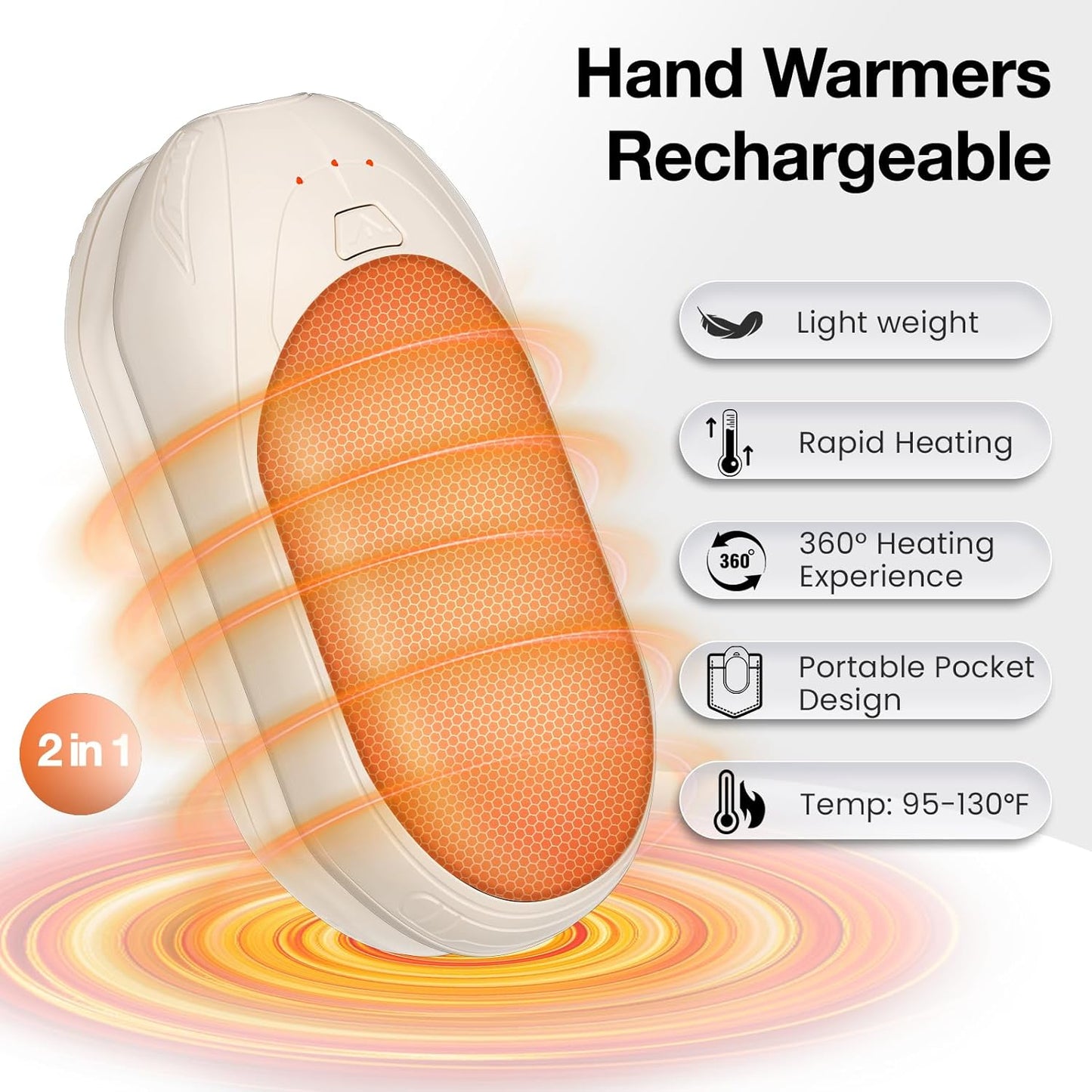 AI Hand Warmers Rechargeable 2 Pack, AI Smart Chips Electric Hand Warmers, 20Hrs Long Safe Heat, Portable Pocket Heater, Gifts for Christmas, Outdoor, Hunting, Golf, Camping Accessories