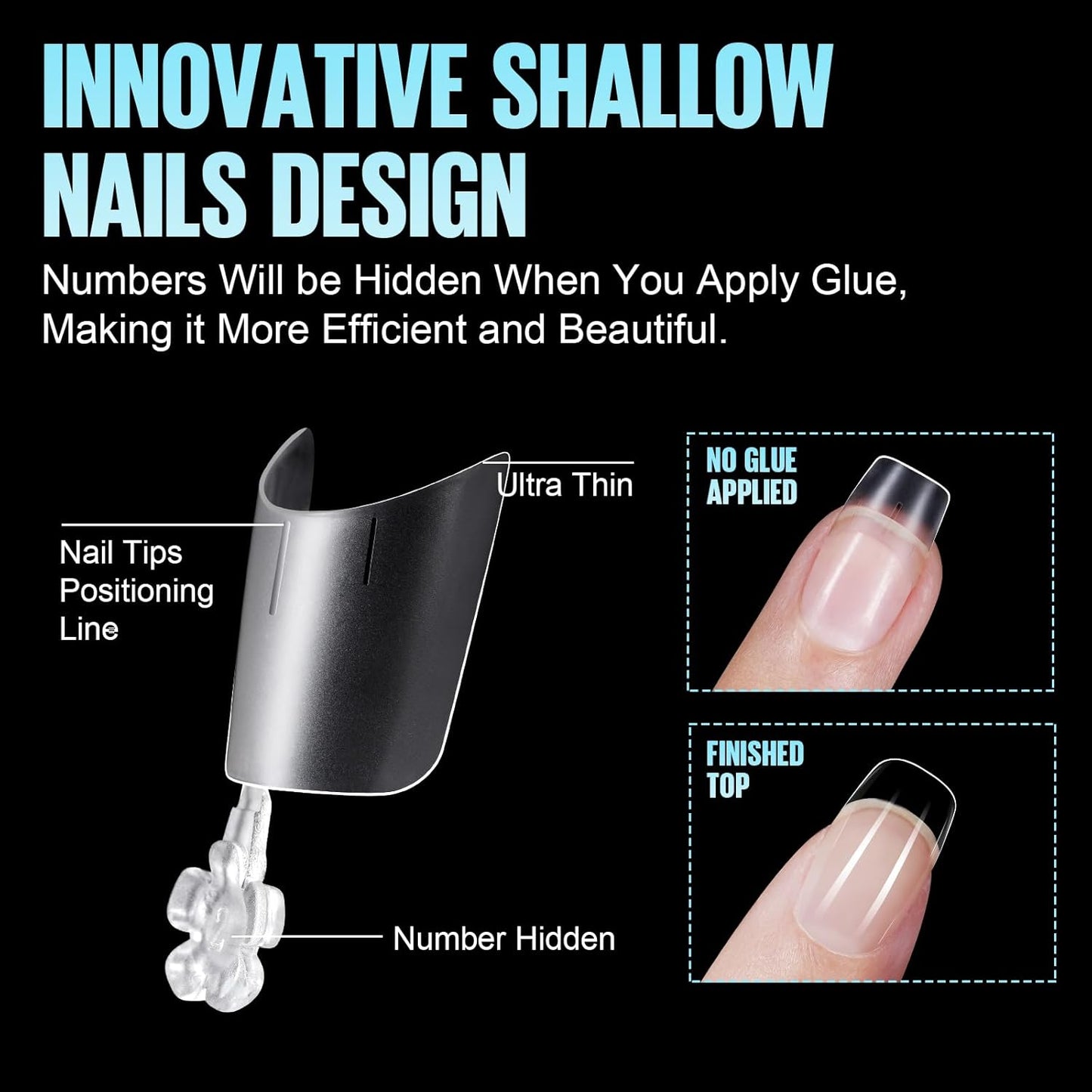 TOMICCA Short Squoval Nail Tips, 510Pcs Acrylic Nails Tips Full Matte, 12 Sizes No C Curve Fake Half Cover Nail Tips for Nail Extension Salon Home DIY