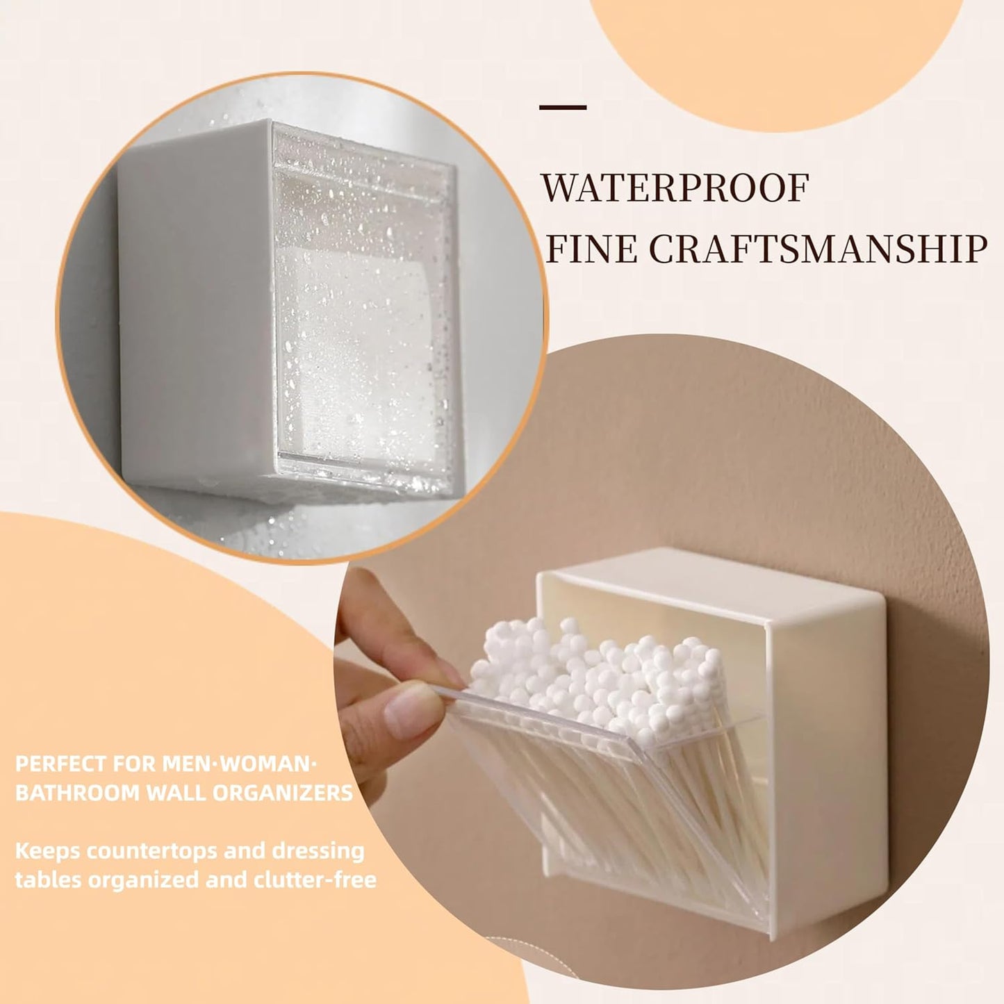 Qtip Holder Wall Mount for Cotton Swabs, Balls, Pads, Hair Ties,Floss Picks- Small Plastic Bathroom Wall Organizers and Storage Set,Bedside Shelf,Home Decor,Dorm Room Essentials (2)