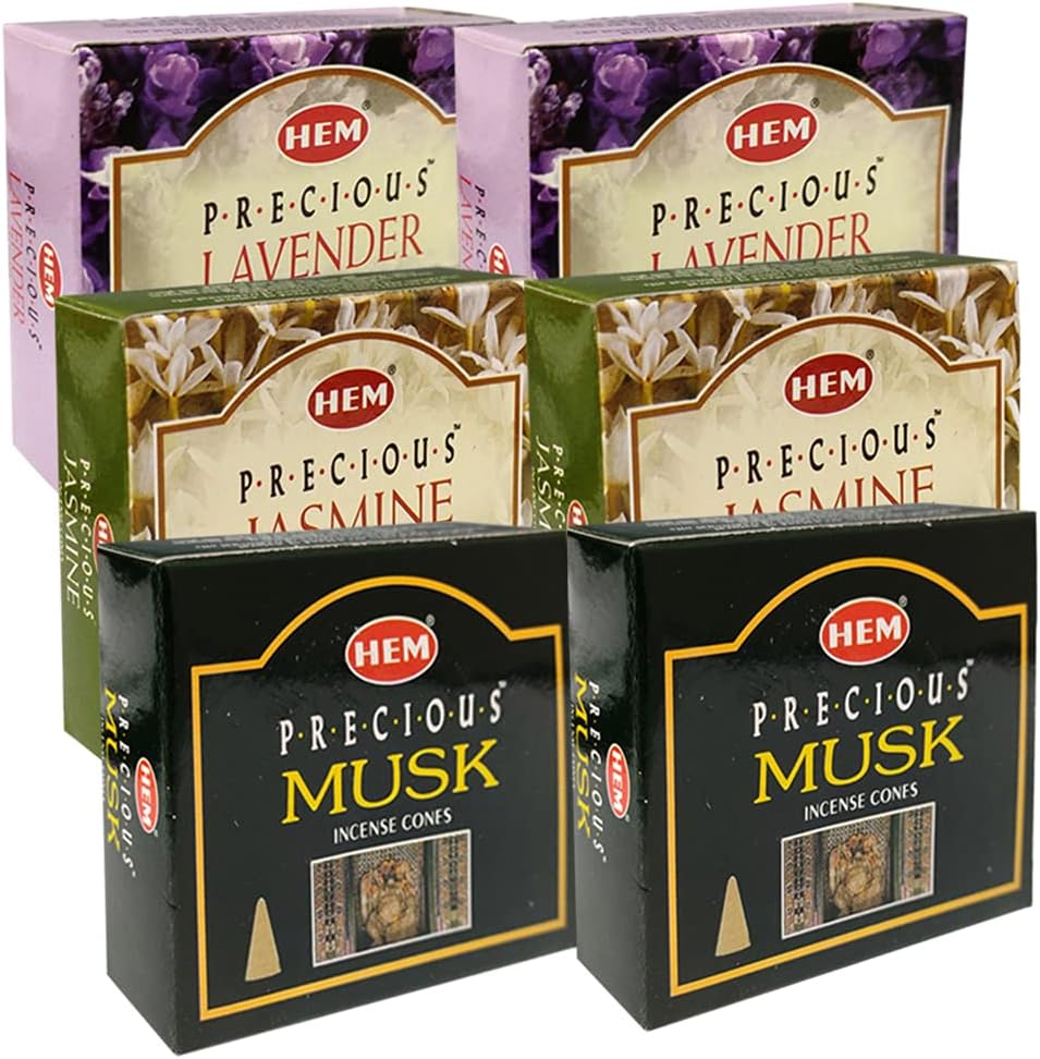 Lavender Jasmine Musk Incense Cones & Holder Bundle Variety Pack From Hem Trumiri Insense Insence