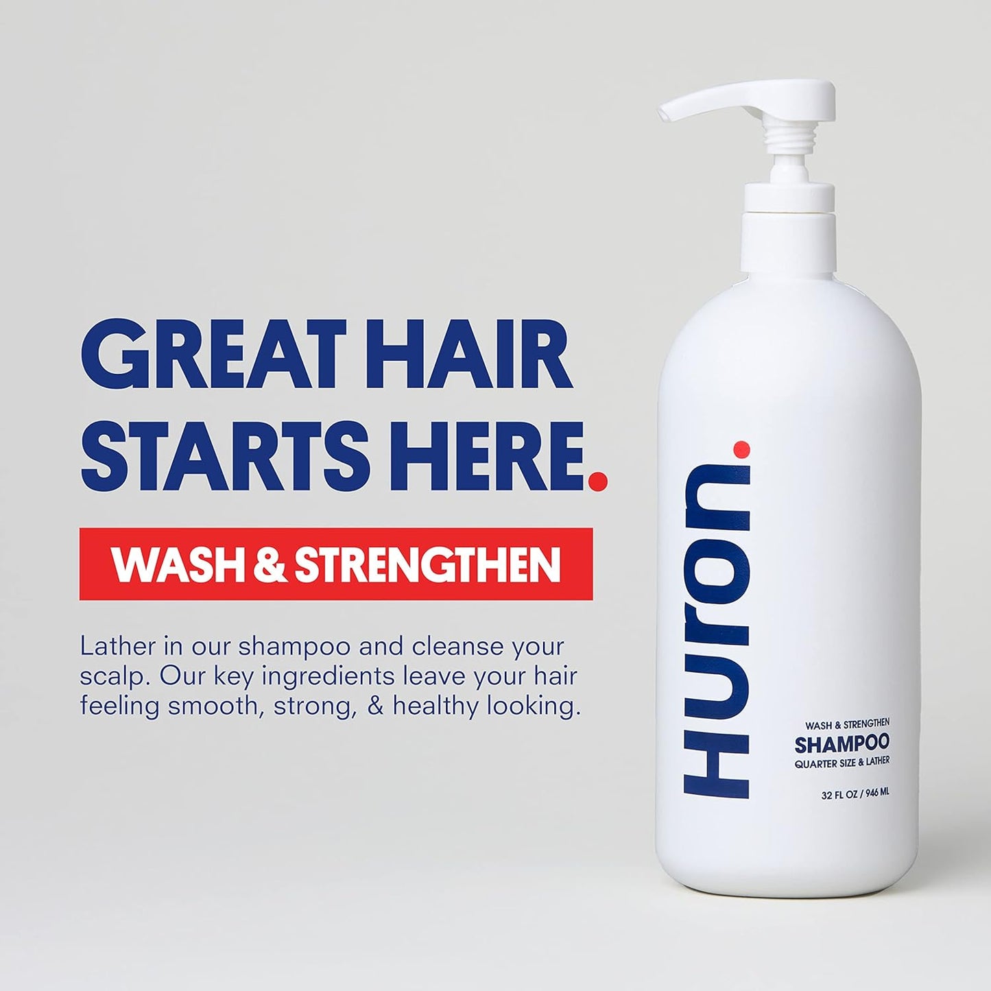 Huron Men's Fresh Scent Daily Shampoo - Keeps Hair Full & Strong - Nourishing Shampoo for Men's Hair with Argan Oil & Vitamins E and B7 - 32oz