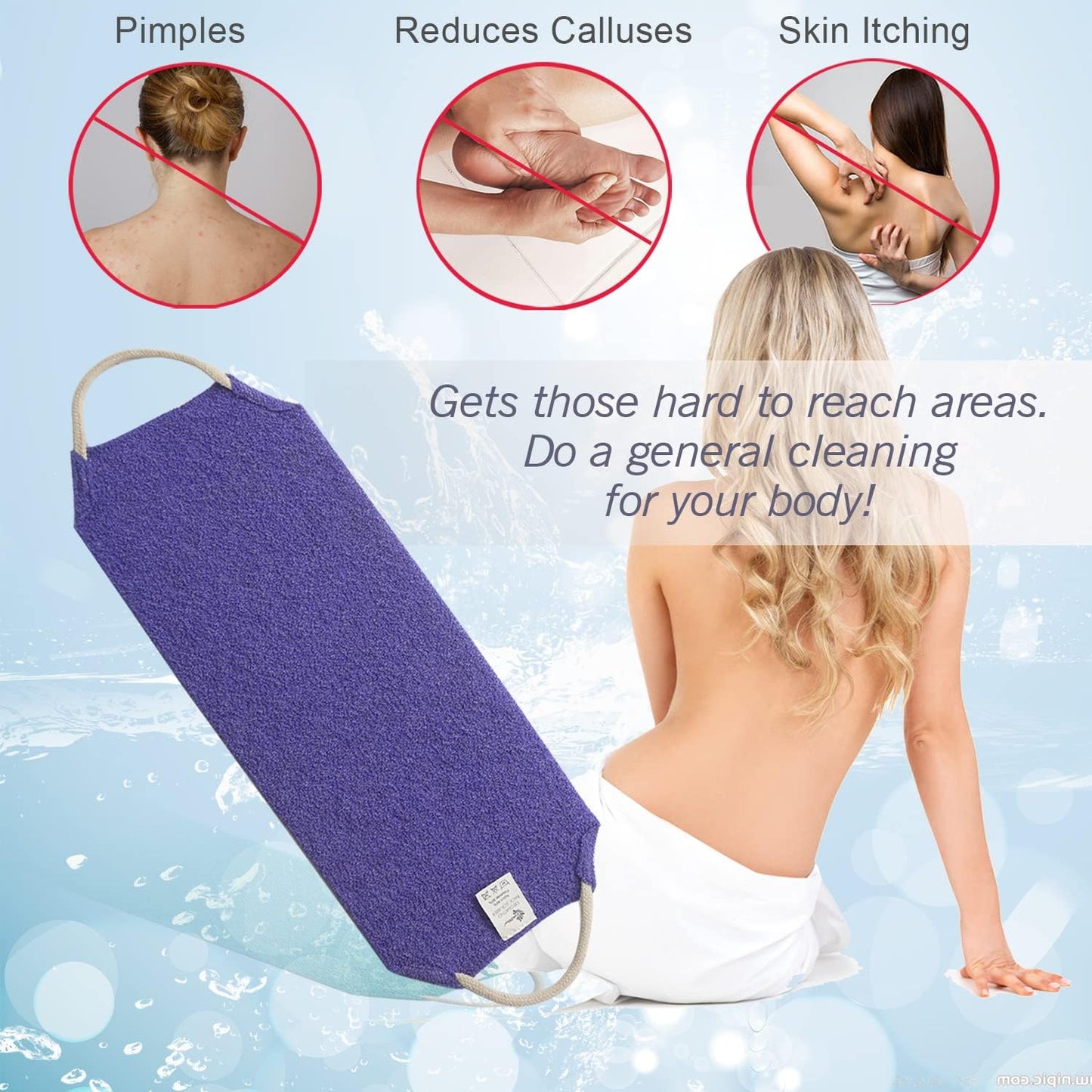 Evridwear Exfoliating Back Scrubber with Handles Two Sides for Body Shower Deep Cleans Skin Massages Invigorating Blood Circulation Men Women One Size (Purple)